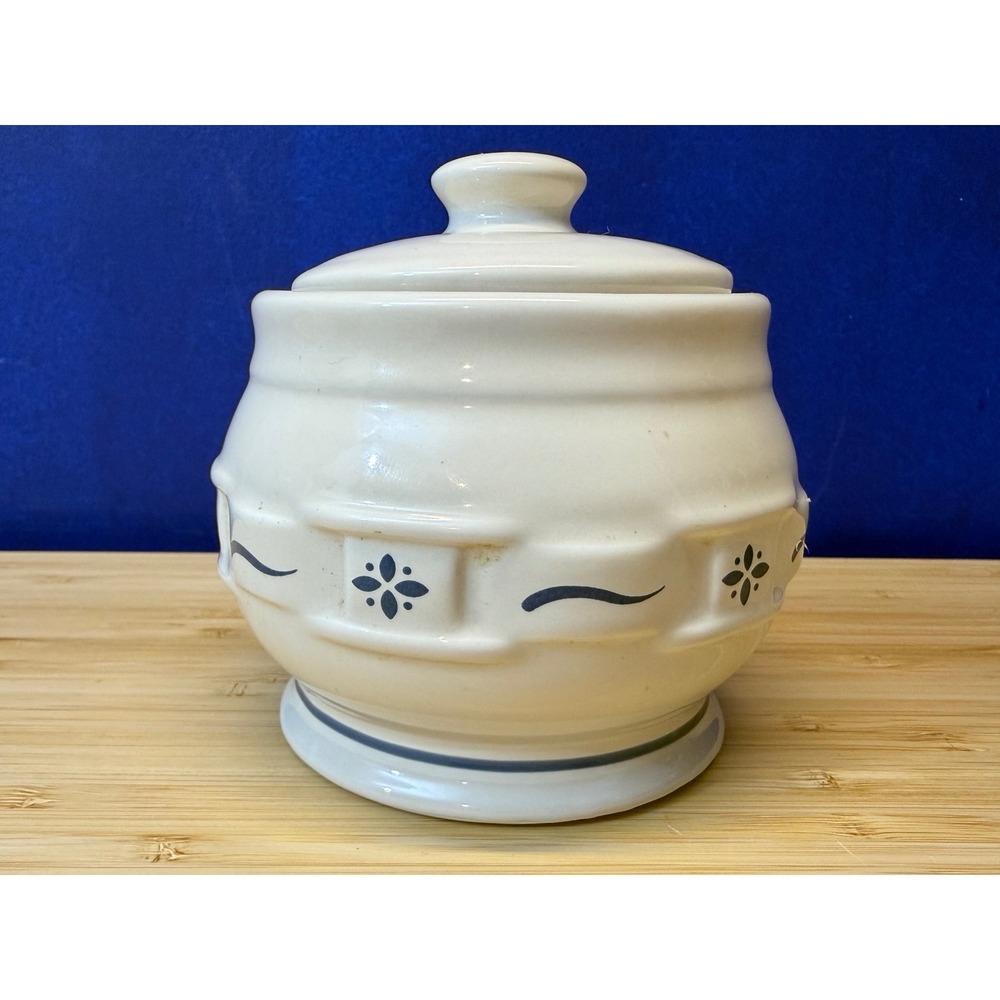 Longaberger Pottery Woven Traditions Blue Cream and Sugar Set Ivory Vitrified - Picture 4 of 8